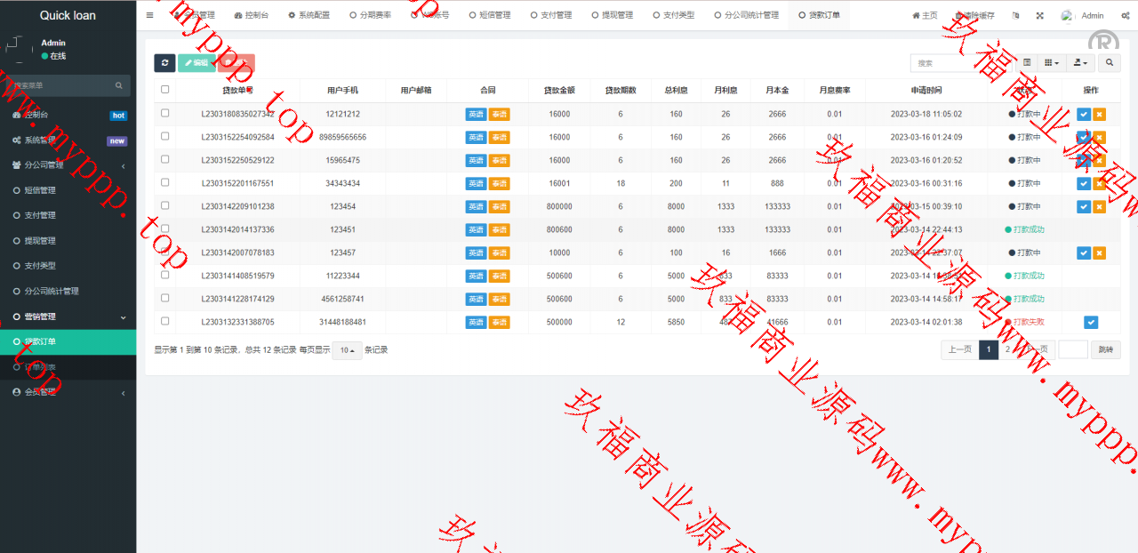 全开源小额贷款系统/套路贷系统/前端使用uniapp开发/后端使用fastadmin