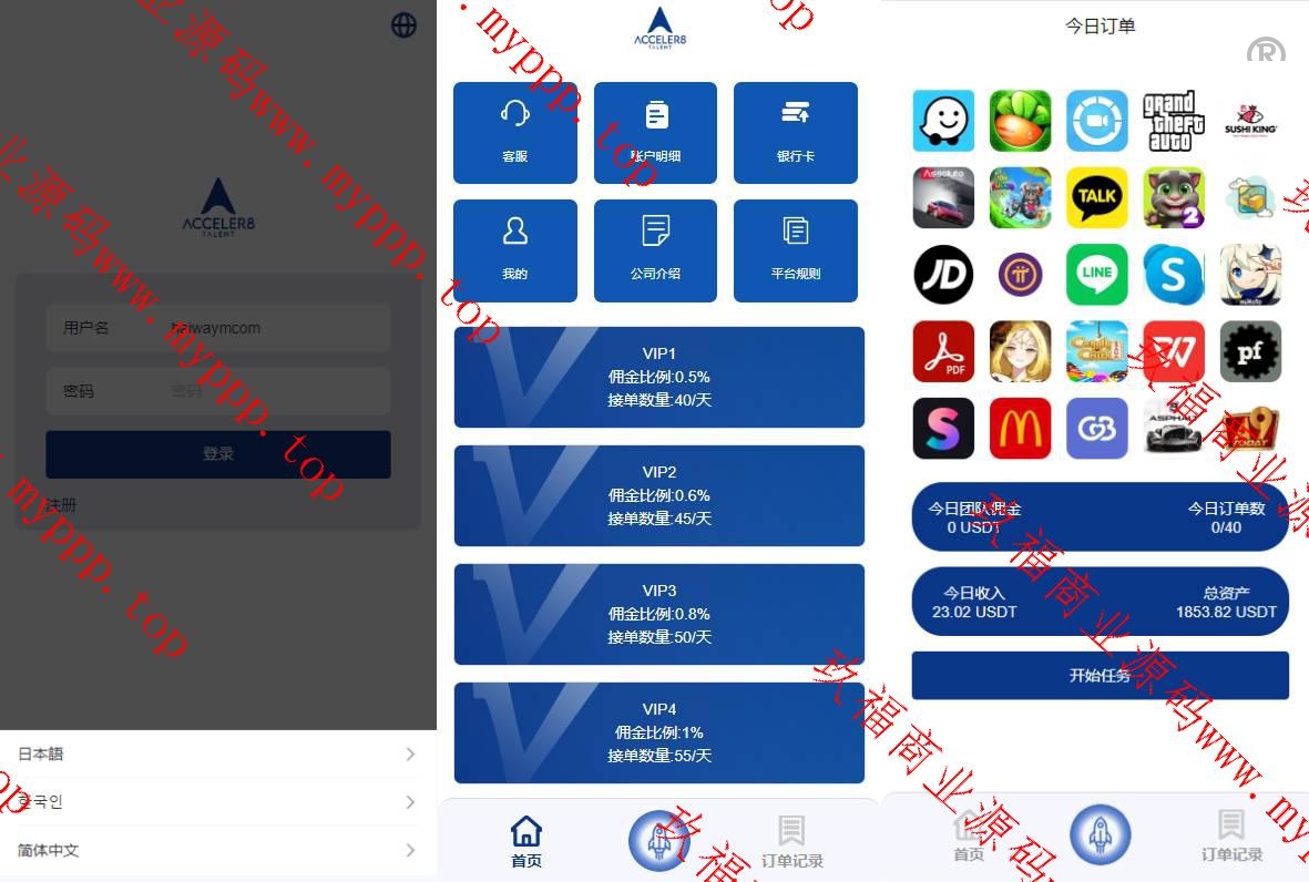 海外多国言APP软件游戏抢单系统/连单卡单/抢单刷单源码